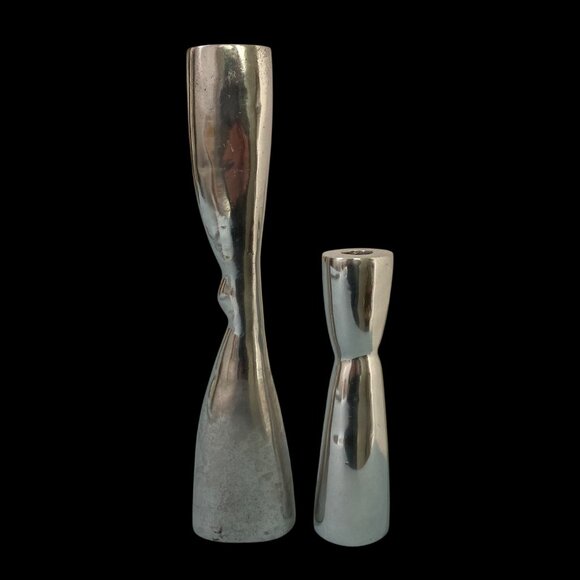Mid Century Modern Silver Aluminum Candlestick Candle Holders Scandi Style - Picture 2 of 7